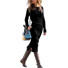 Load image into Gallery viewer, MISS M Autumn High Collar Long Slim Knitted Dress Women Solid Color Long Sleeve Dress Black Blue Fashion Casual Wool Dress