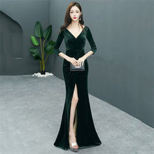 Load image into Gallery viewer, Blue Flannel Deep V Neck Three Quarter Sleeve Open Split Elegant Fashion Celebrity Dress Women Sexy Party Dresses 2018 Clubwear